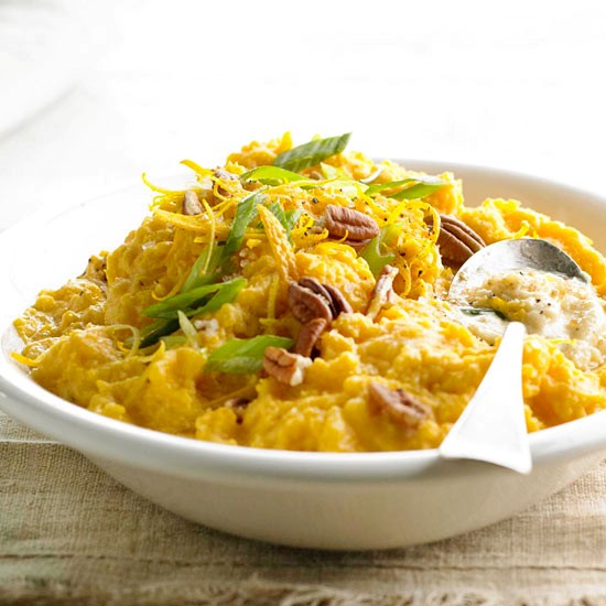 Citrusy mashed squash with toasted pecans