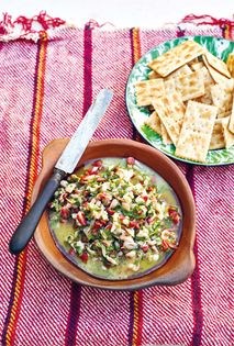 Clam ceviche with serrano and cilantro