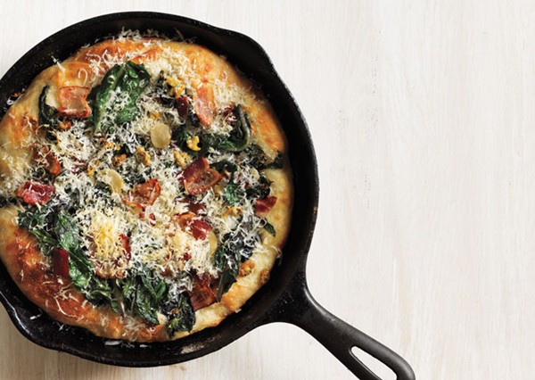 Clam, chard, and bacon pizza