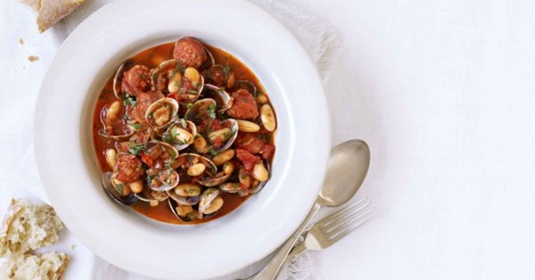 Clam, chorizo and white bean stew