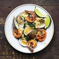 Clam risotto with grilled shrimp