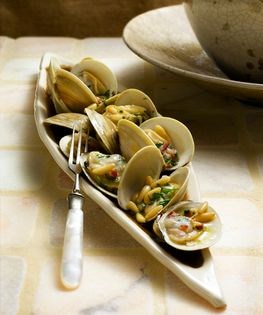 Clams in olive oil with jamon and pine nuts (Almejas con aceite de oliva, jamón, y piñones)