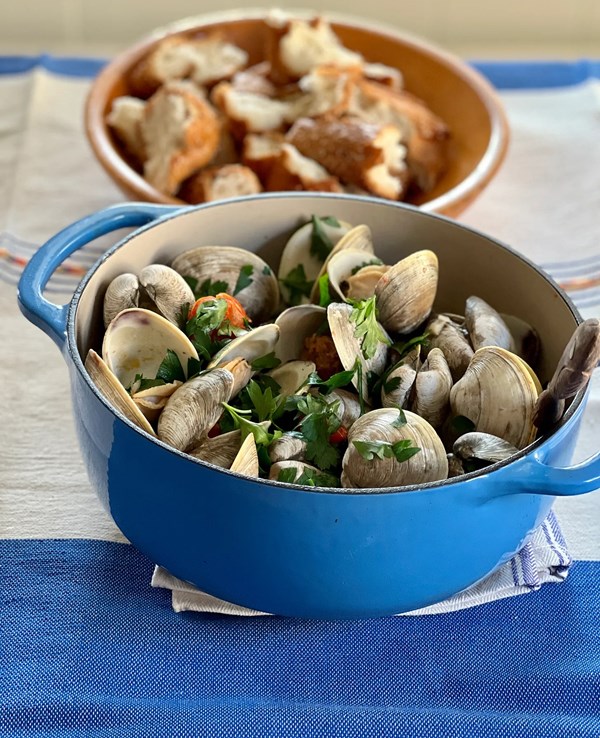 Clams with chorizo and cherry tomatoes