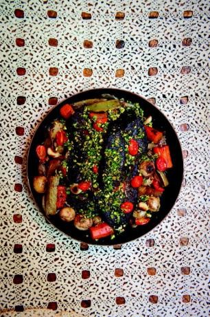 Classic beef pot roast with pistachio salt
