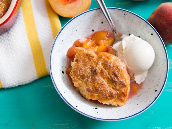 Classic biscuit-topped peach cobbler