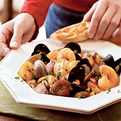 Classic bouillabaisse with rouille-topped croutons