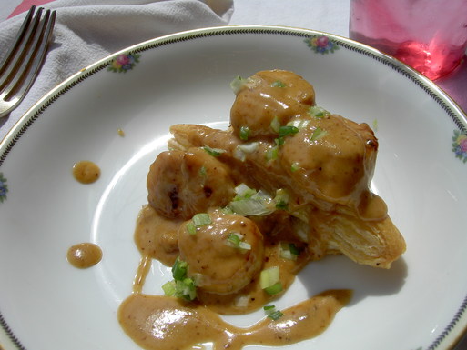 Classic coquille St. Jacques on bacon pastry