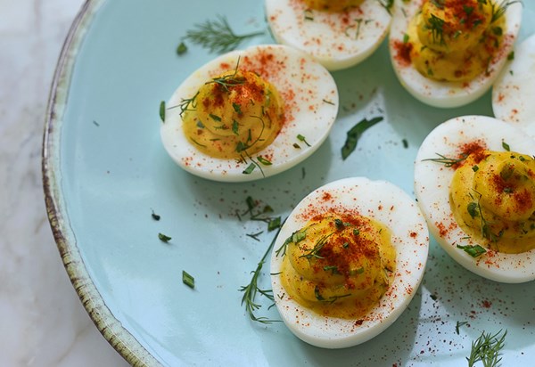Classic deviled eggs with spring herbs 
