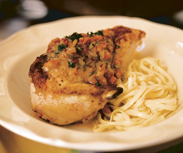Classic French chicken in white wine sauce