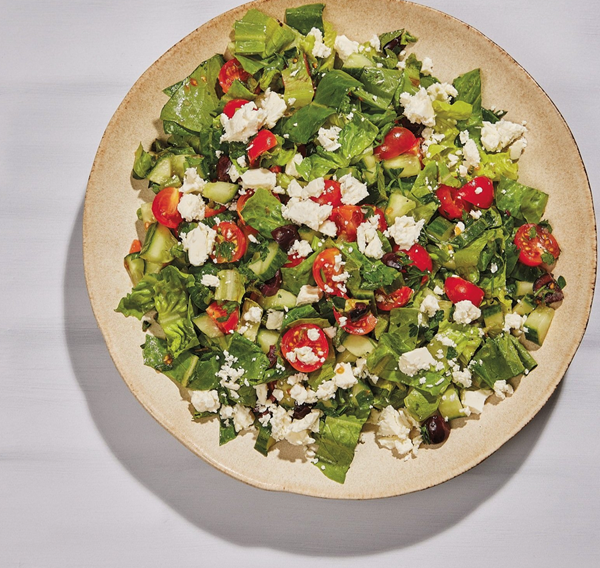 Classic Greek salad with a rosemary vinaigrette