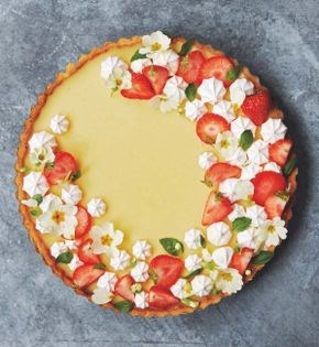 Classic lemon tart with limoncello strawberries