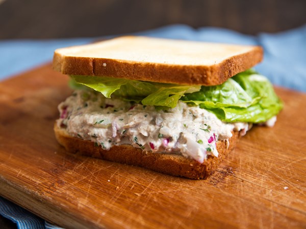 Classic mayo-dressed tuna salad sandwiches