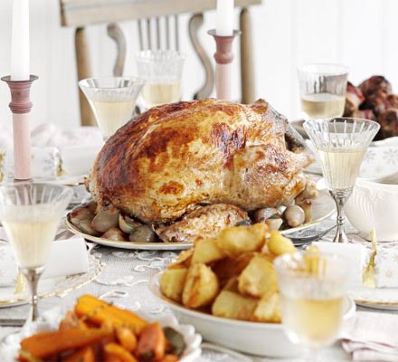 Classic turkey with gravy and roast shallots