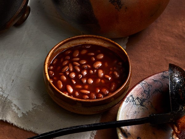 Clay pot red chile beans