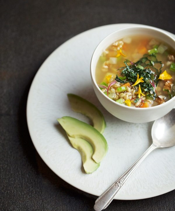 Clean green barley walnut soup