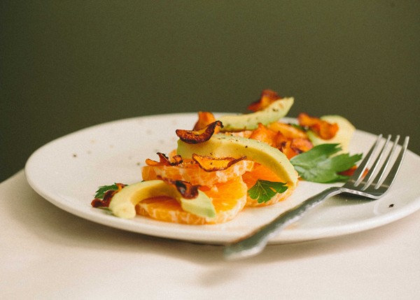 Clementine, avocado + crispy carrot salad