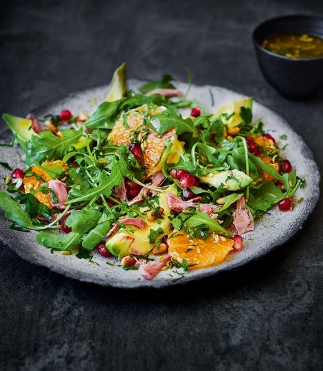 Clementine, avocado and ham hock salad