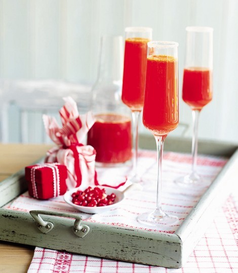 Clementine, Campari and pomegranate Bucks fizz