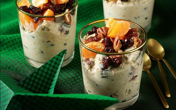 Clementine, cranberry & pecan Bircher muesli