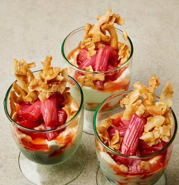 Clotted cream and ginger mousse with rhubarb