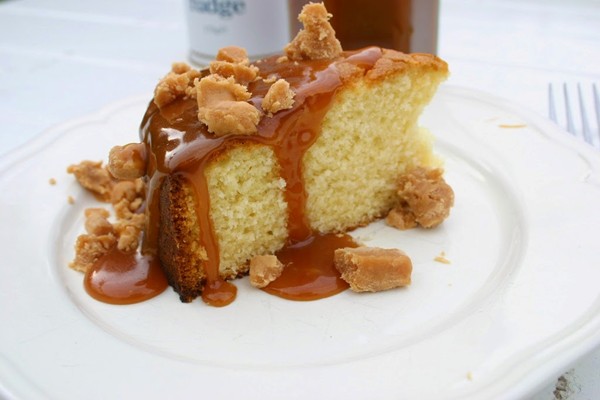 Clotted cream cake with clotted cream salted caramel