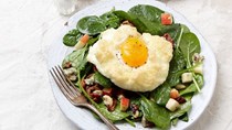 Cloud eggs with spinach salad