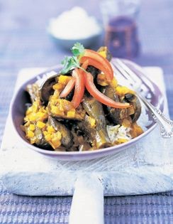 Clove-infused stuffed aubergines