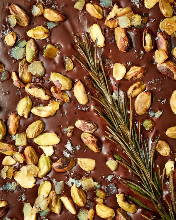 Club Med chocolate bark (dark chocolate with sea salt, rosemary, pistachios and candied citrus)