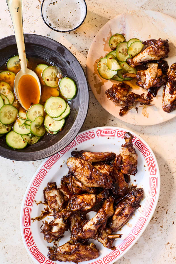 Coca-Cola chicken wings with spicy cucumber salad