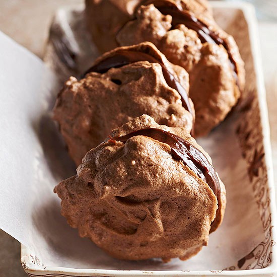 Cocoa crunch meringue sandwiches