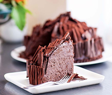 Cocoa-dusted dark chocolate bombe
