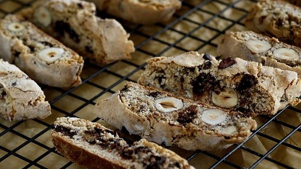 Cocoa nib and hazelnut biscotti
