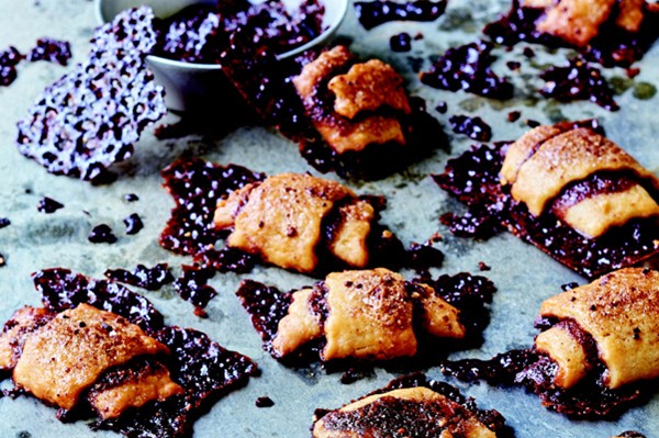 Cocoa nib hot fudge rugelach