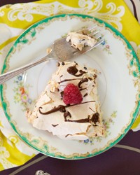 Cocoa nib Pavlova with raspberries