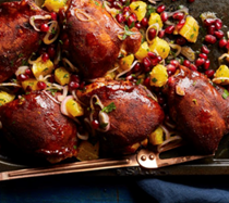 Cocoa-rubbed chicken thighs with orange-pomegranate salsa