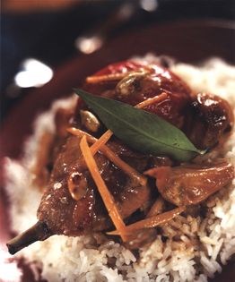 Coconut & duck leg curry on coconut rice with pickled plums