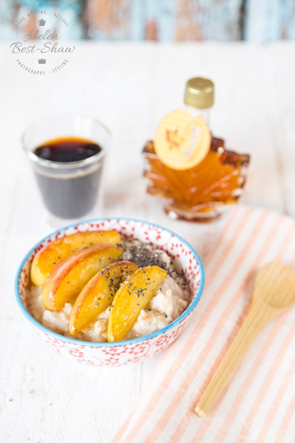 Coconut & maple apple porridge (or oatmeal) with cinnamon