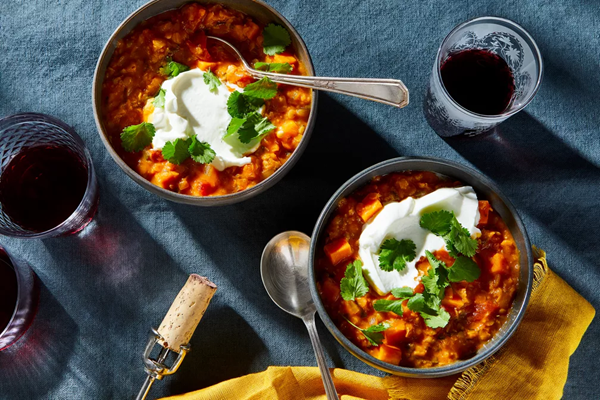 Coconut & red curry lentil stew with sweet potatoes