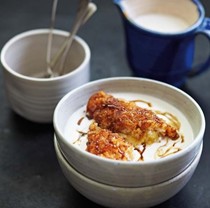 Coconut-& rice-coated banana fritters with coconut cream