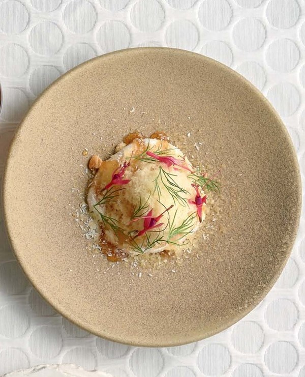Coconut & vanilla cream, spicy caramelised apple, lemon zest & apple granita