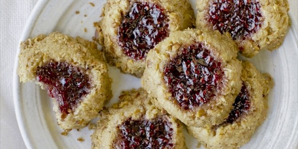 Coconut, almond, and raspberry jam thumbprint cookies