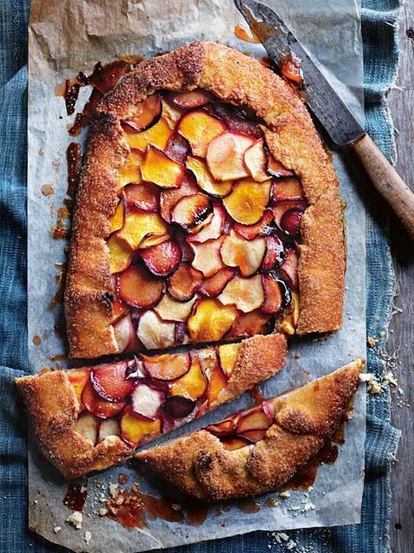 Coconut and blistered stone fruit tart