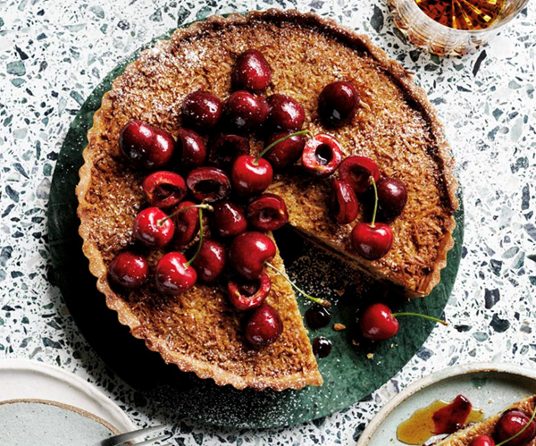 Coconut and cherry frangipane tart