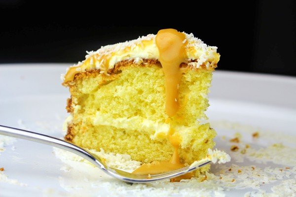 Coconut and lime cake with a rum toffee sauce