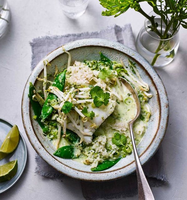 Coconut and lime fish and rice