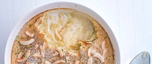 Coconut and lime self-saucing pudding