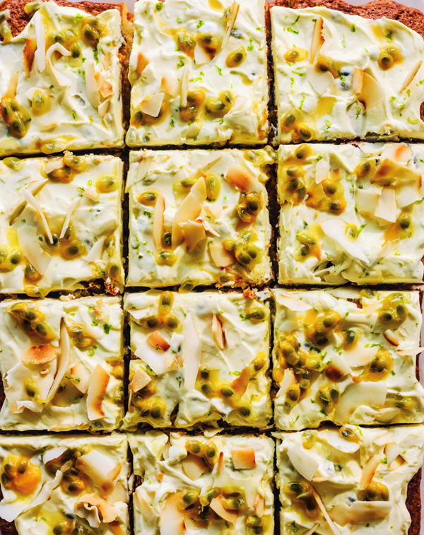 Coconut and passion fruit traybake