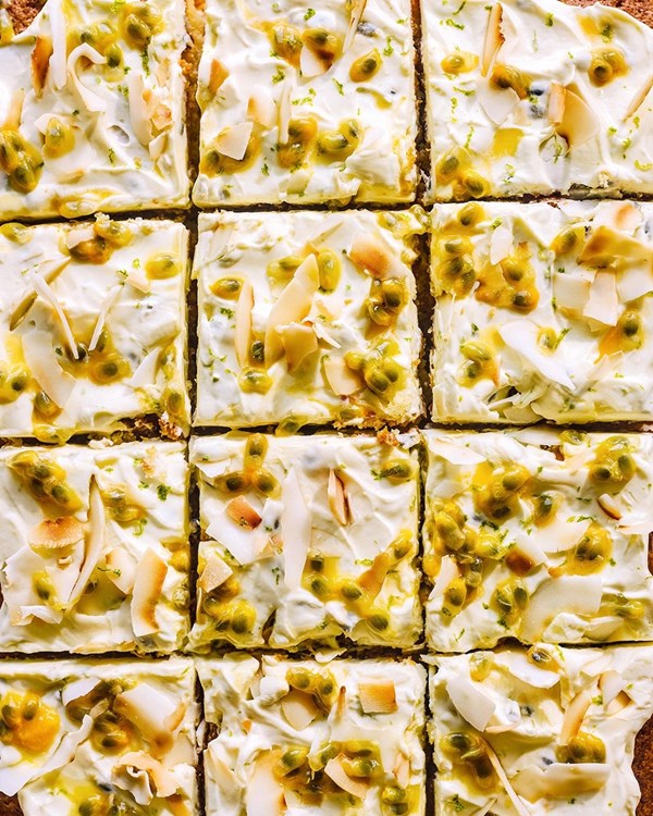Coconut and passion fruit traybake 