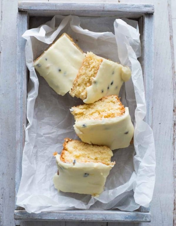 Coconut and passionfruit slab cake