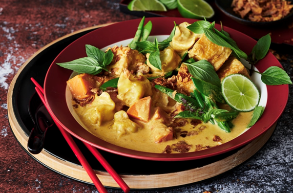 Coconut and sweet potato dumpling soup